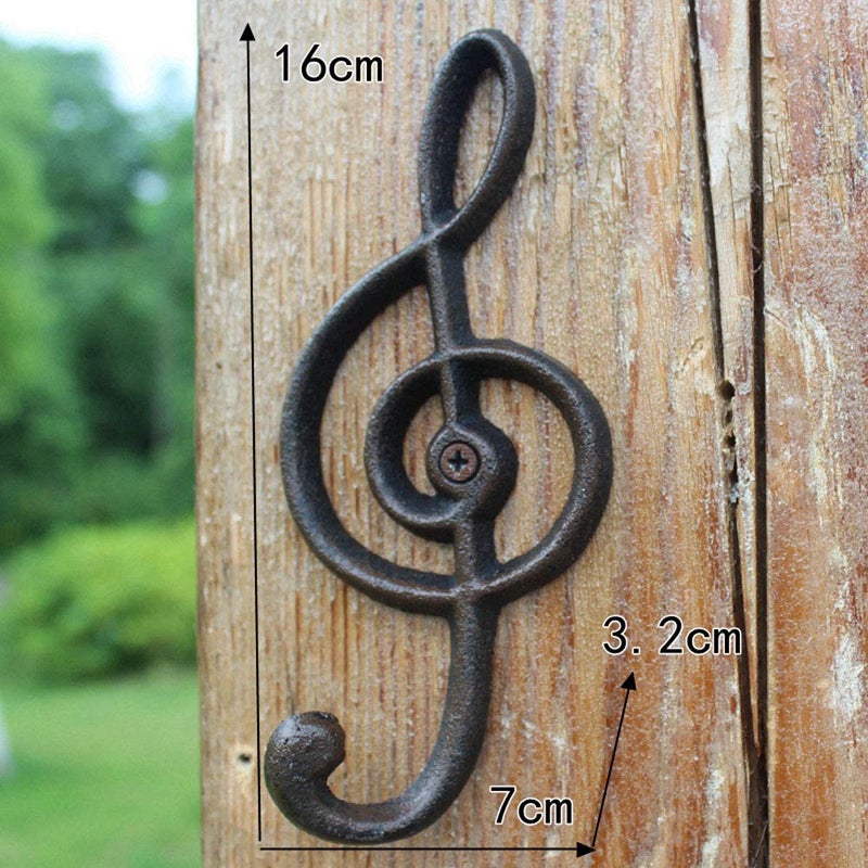 Hdtyyln 2 Pack Decorative Wall Hook, Music Note Wall Hooks, Black Cast Iron Single Hook for Home Kitchen Outdoor Garden Hanging Clothes Caps Bags Coats Daily Tools Planter, 6.3"X2.75" - Image 2